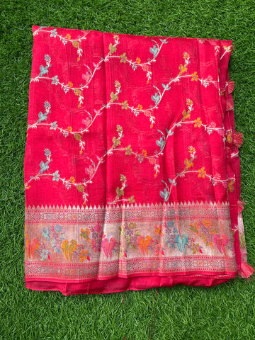 Pink tusser with Paithani border.