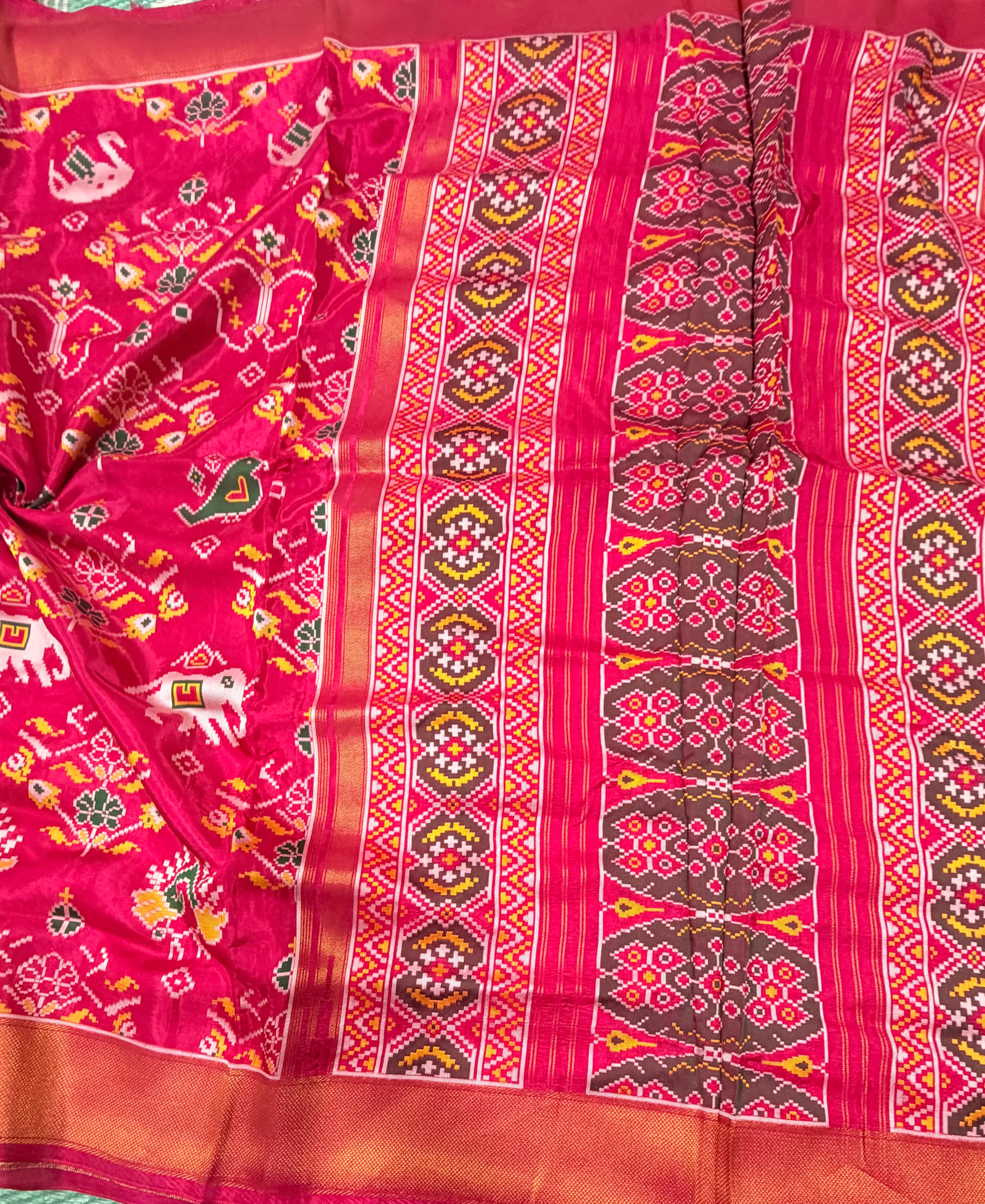 Pink small border tusser Paithani saree
