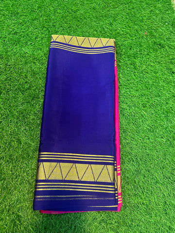 Blue and pink half and half Mysore Silk sarees.