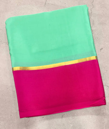 Sea green contrast border pure Mysore silk crepe saree