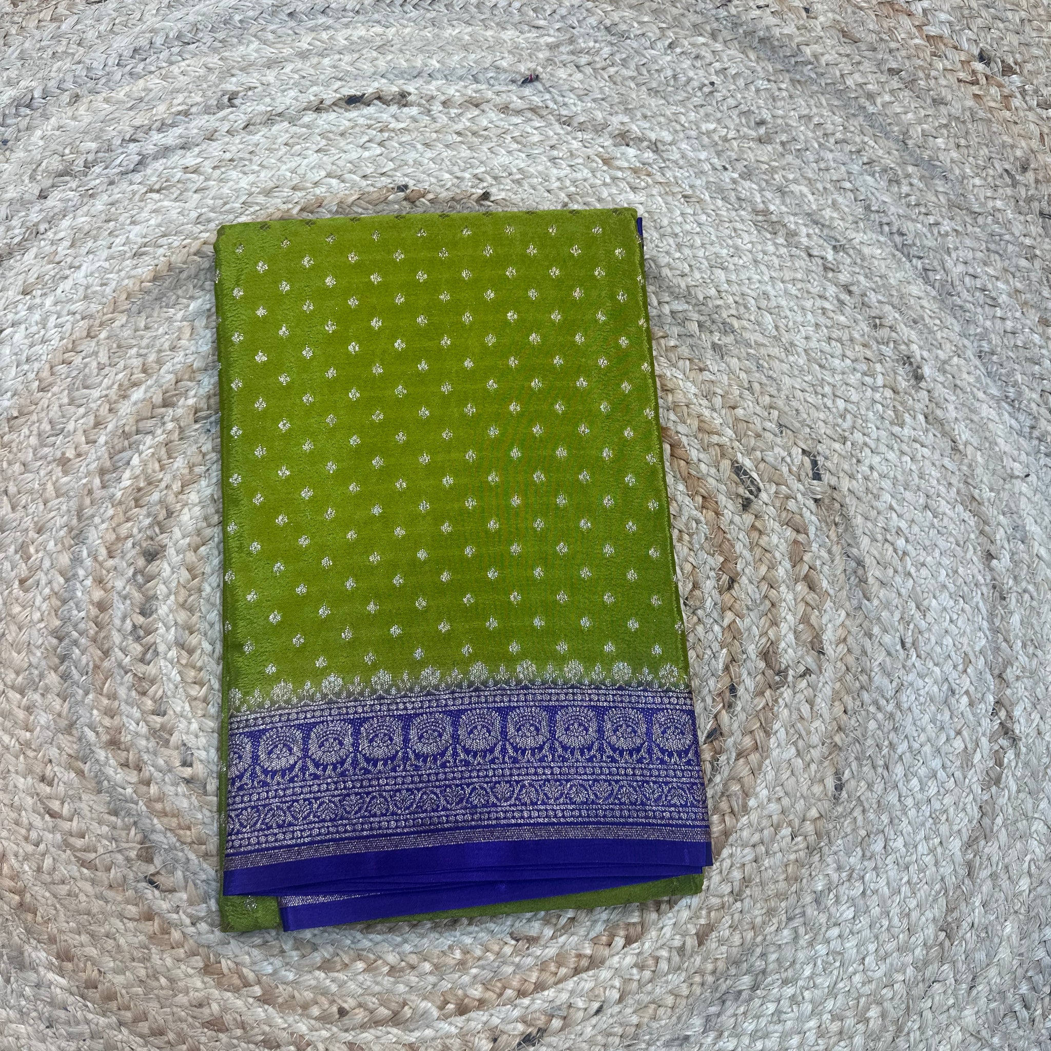Green with purple crepe chiffon sarees