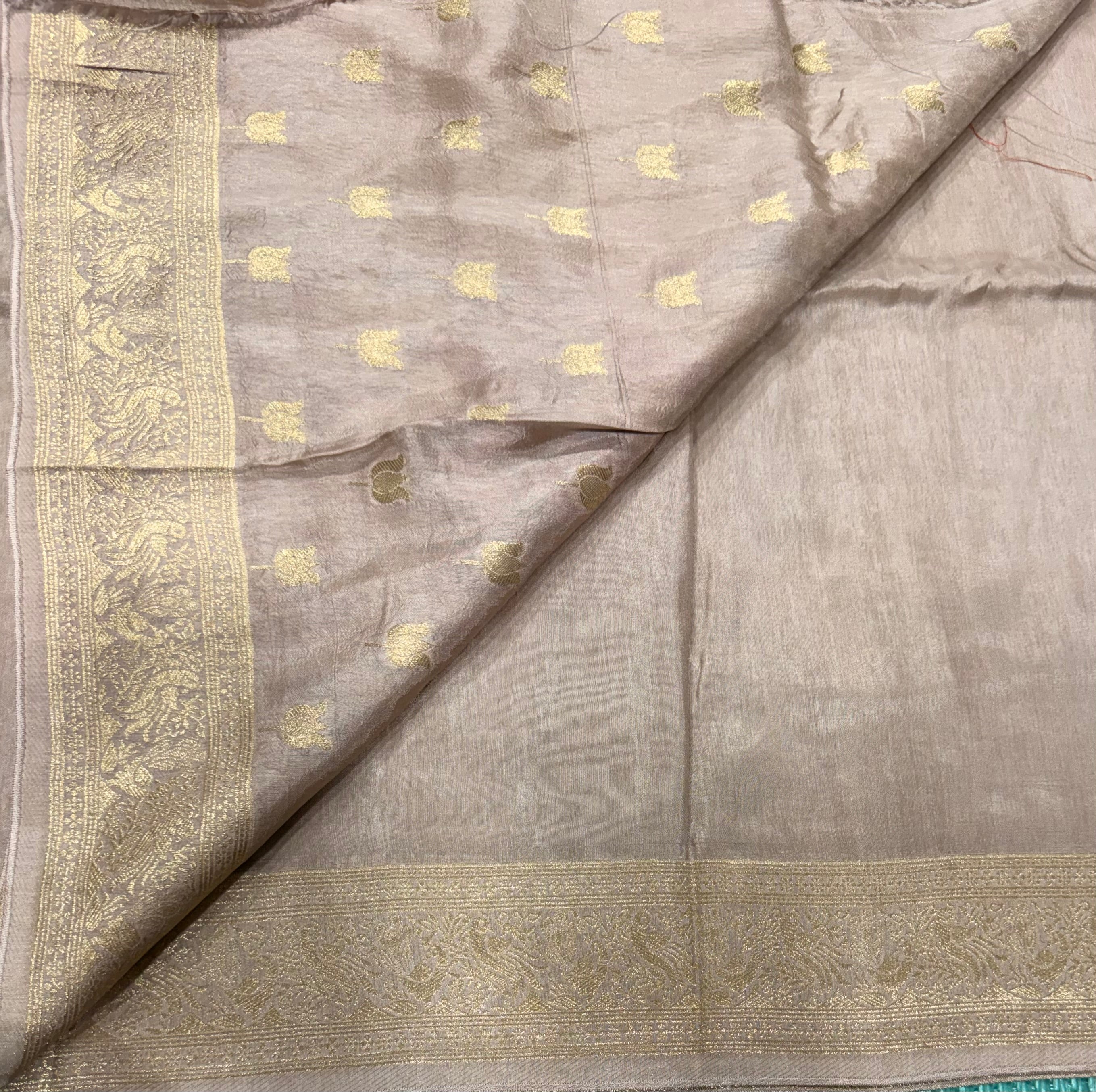 Cream Kanchi border plain modal silk saree