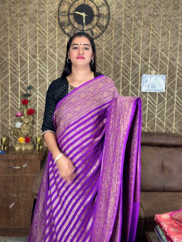 Purple pure khaddi Georgette in stripes.