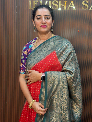 Red and green crepe chiffon Banarasi sarees