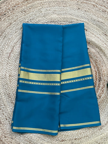 Peacock blue 4 line border pure crepe Mysore Silk sarees