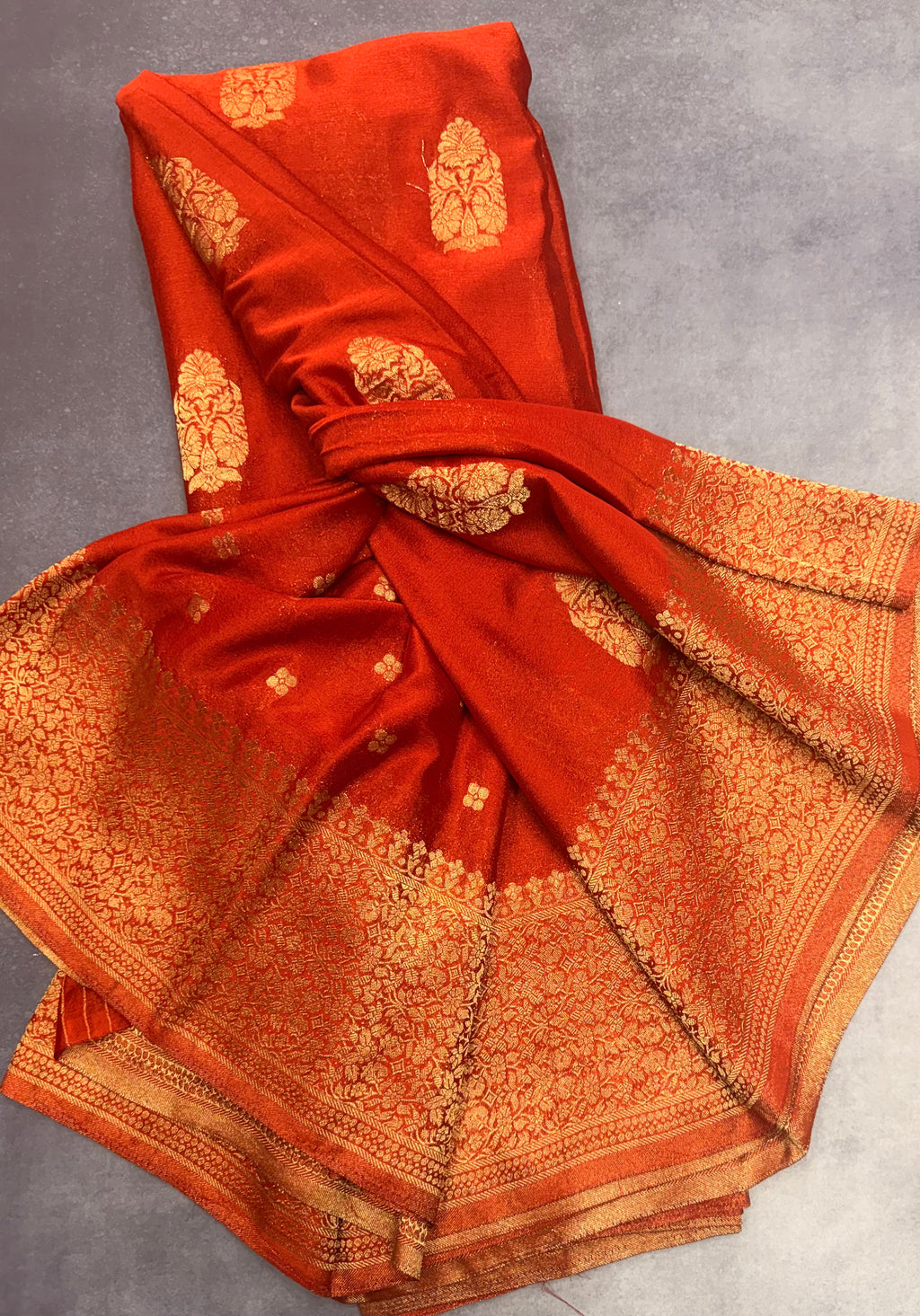 Rust orange big butta 107 designer soft crepe silk