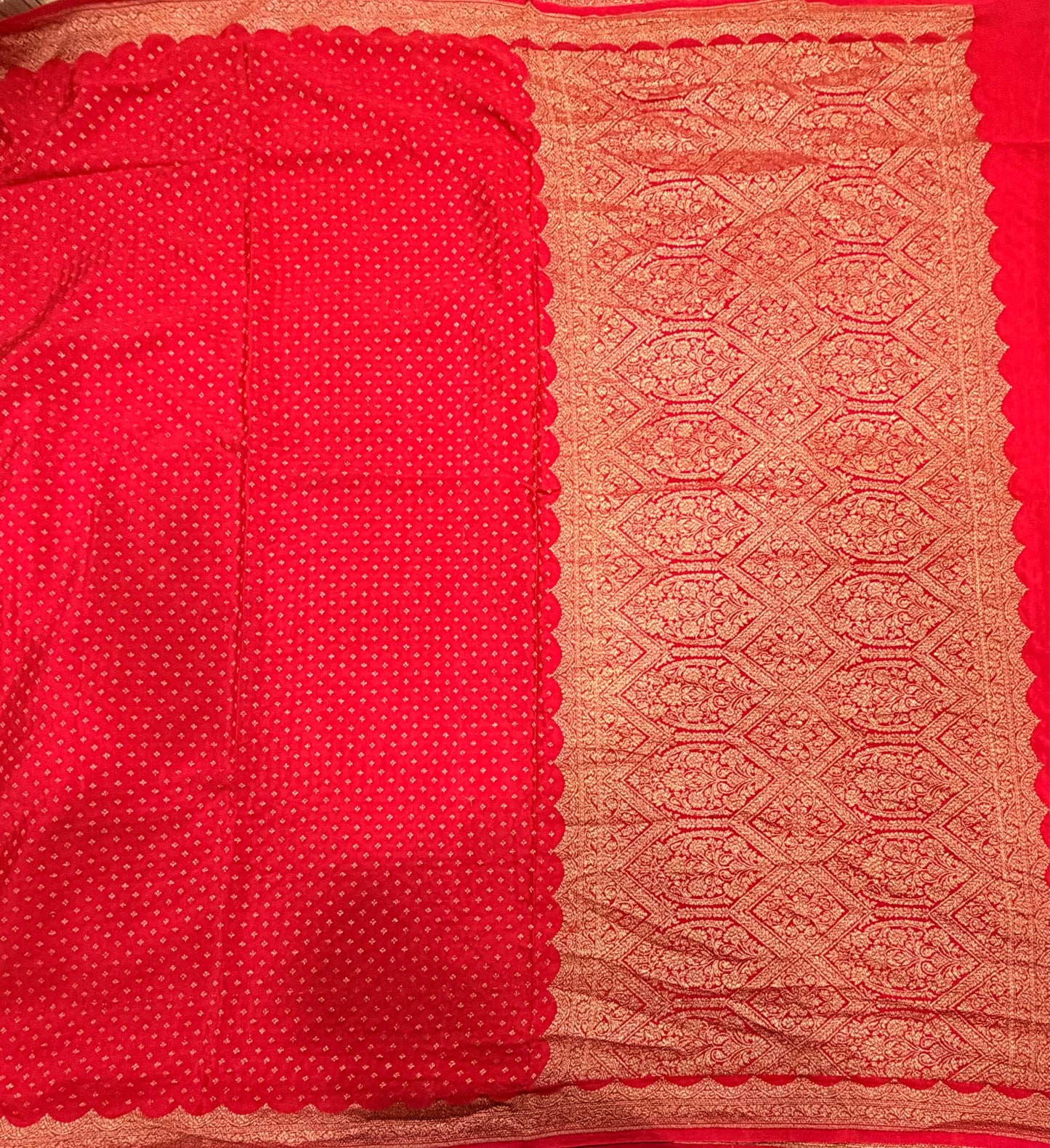 Red small butta pure benarasi crepe silk saree