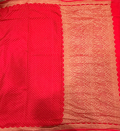 Red small butta pure benarasi crepe silk saree