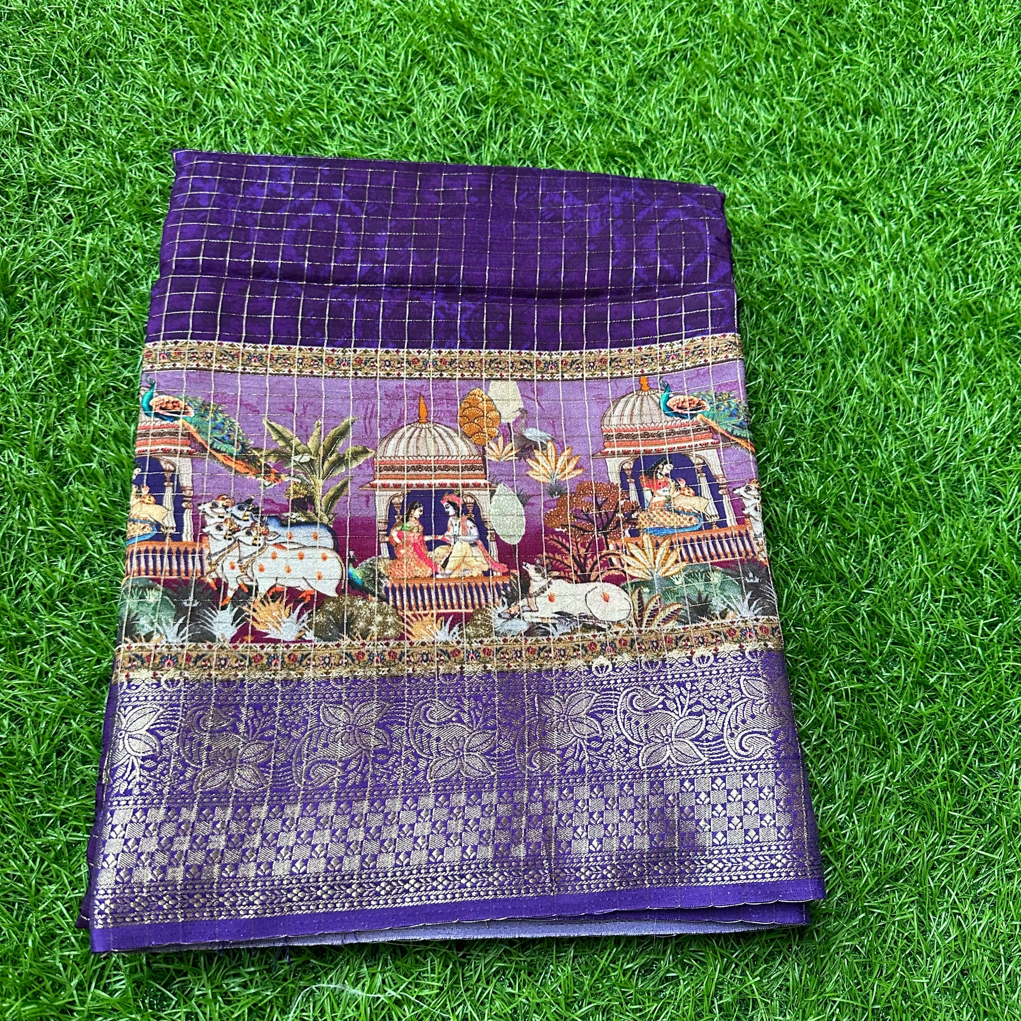 Purple dola crepe kalamkari border