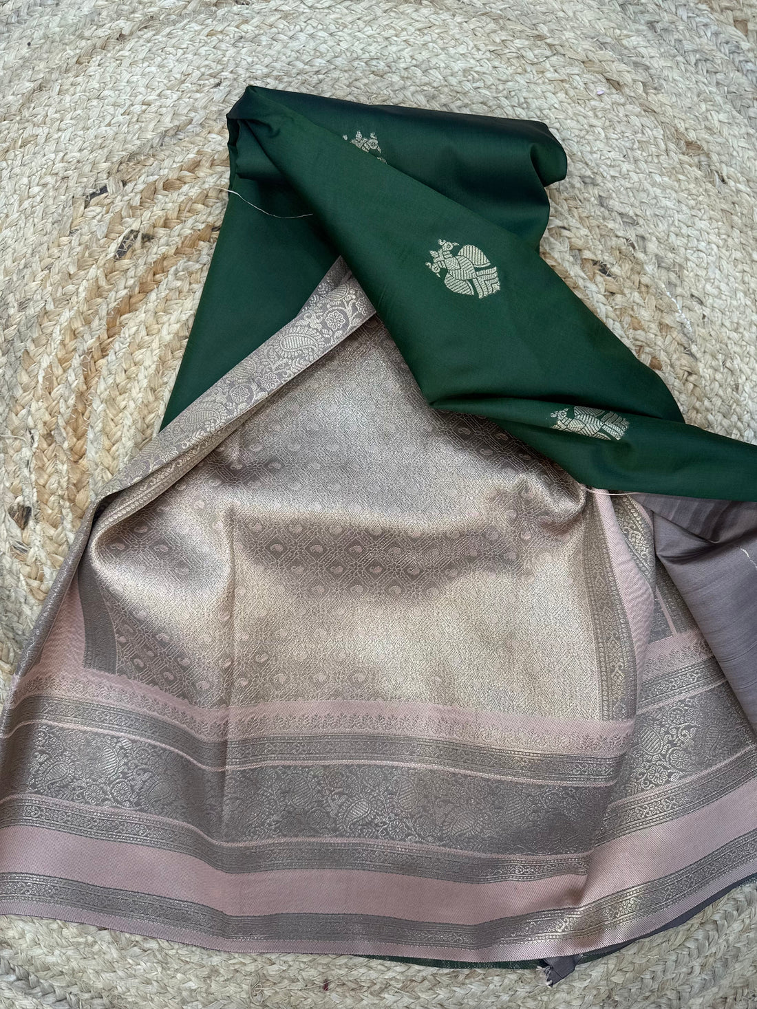 Deep green and peach semi Kanchi