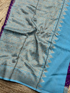 Purple and sea blue crepe chiffon Banarasi sarees