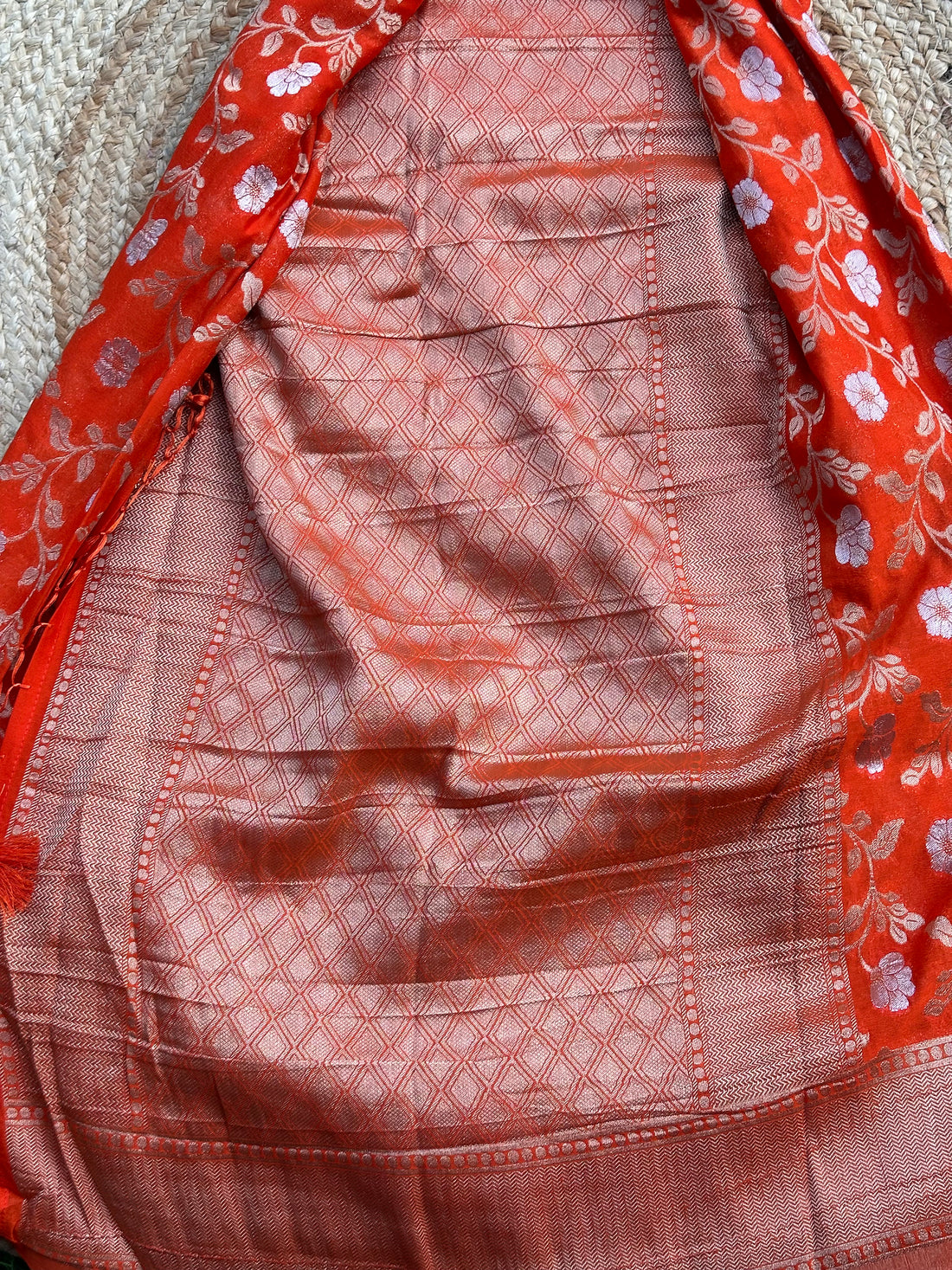 Orange designer georgette jaal pattern