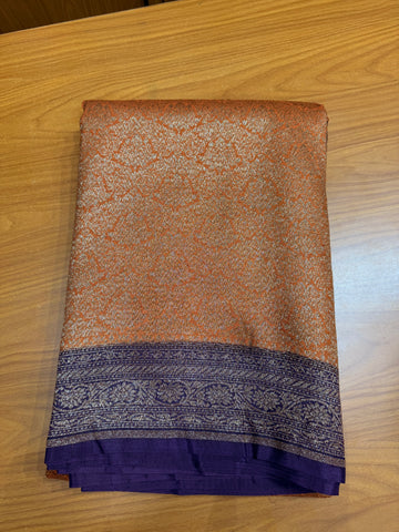 Orange and purple brocade crepe Banaras