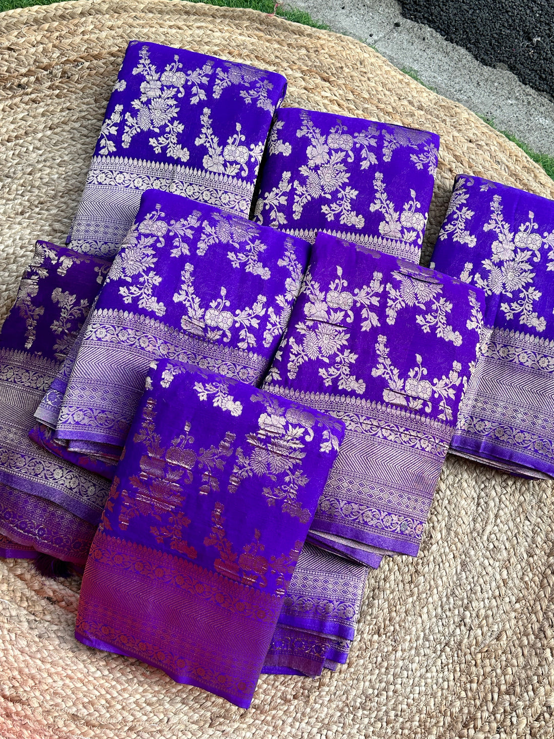 Purple crushed georgette jaal pattern Saree