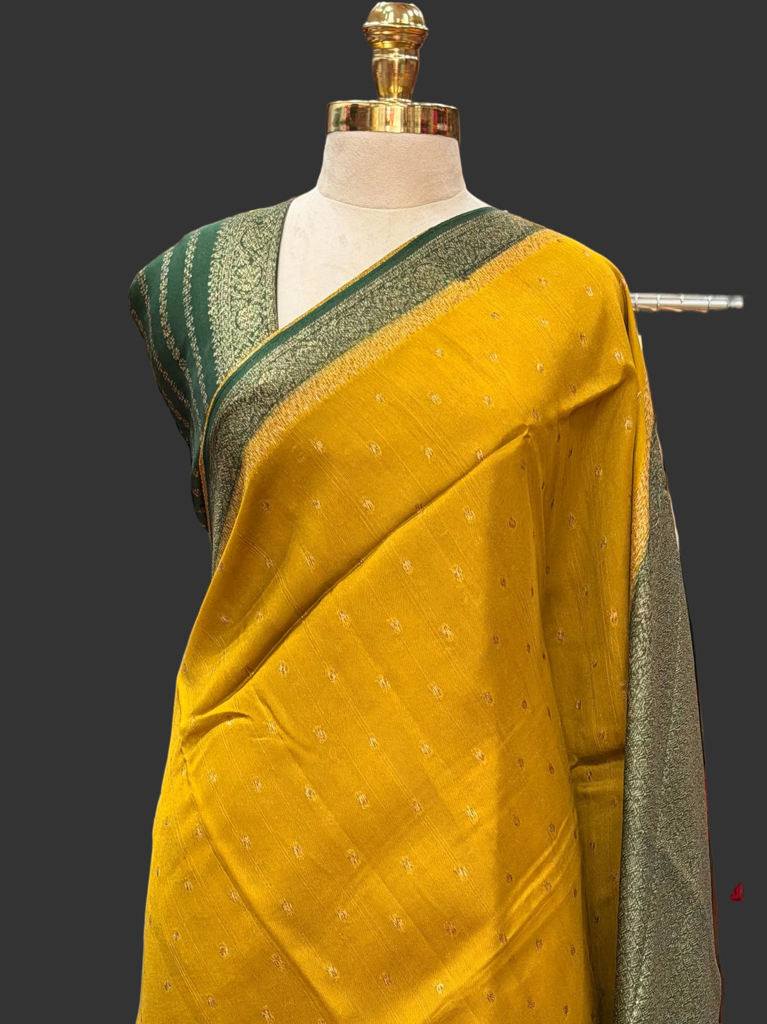 Mustard yellow contrast small butta Tussar saree (STS107)
