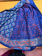 Blue ajrak modal mirror work with  tissue pallu
