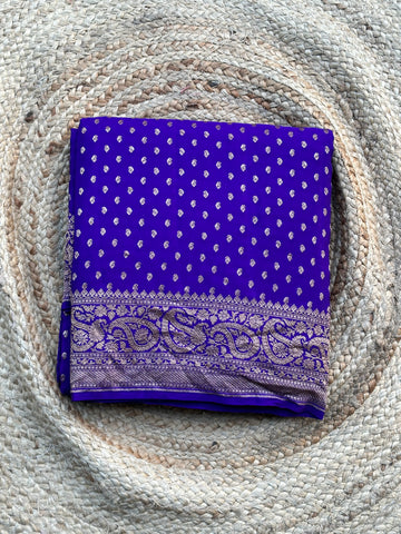Purple pure crepe Banaras silk sarees with hand woven zari