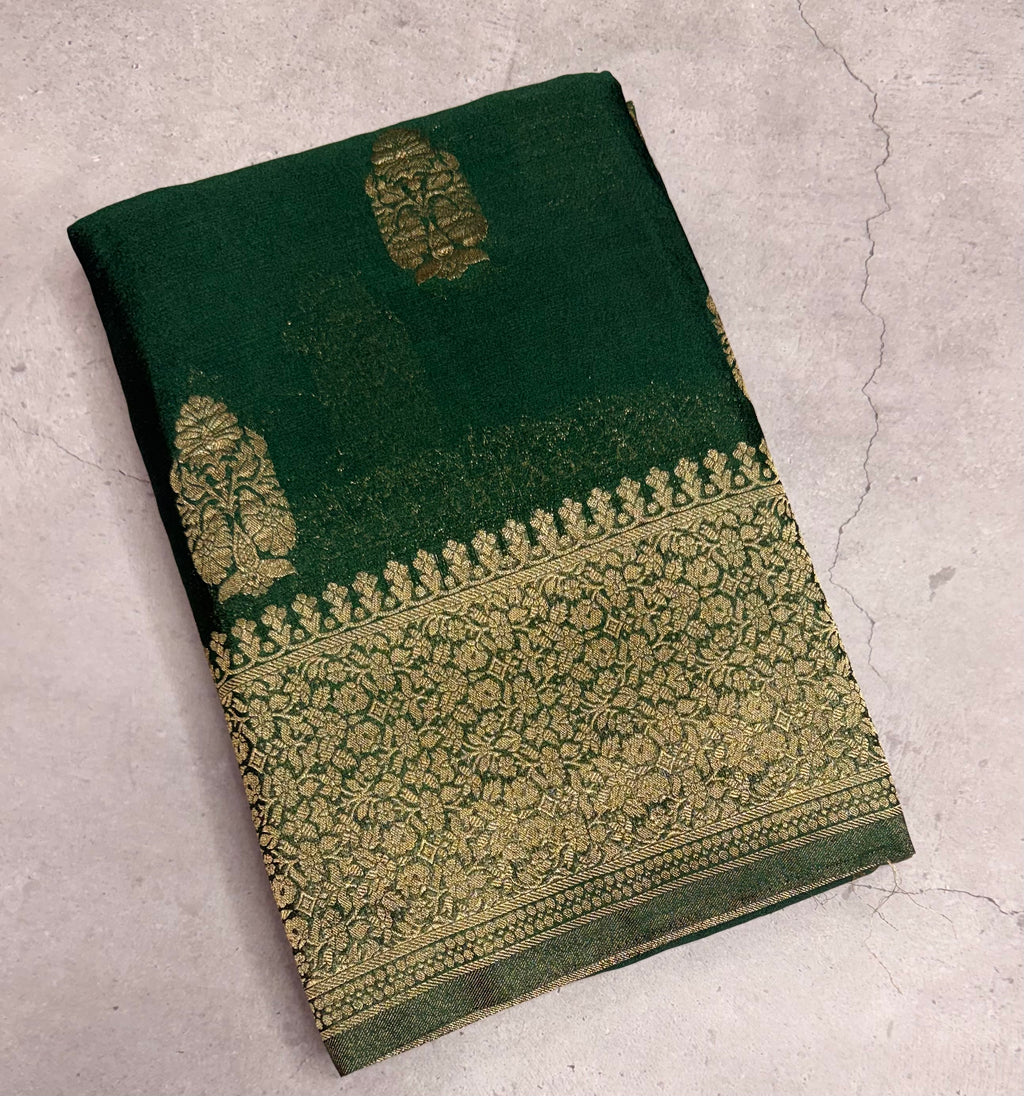 Bottle Green big butta 107 designer soft crepe silk