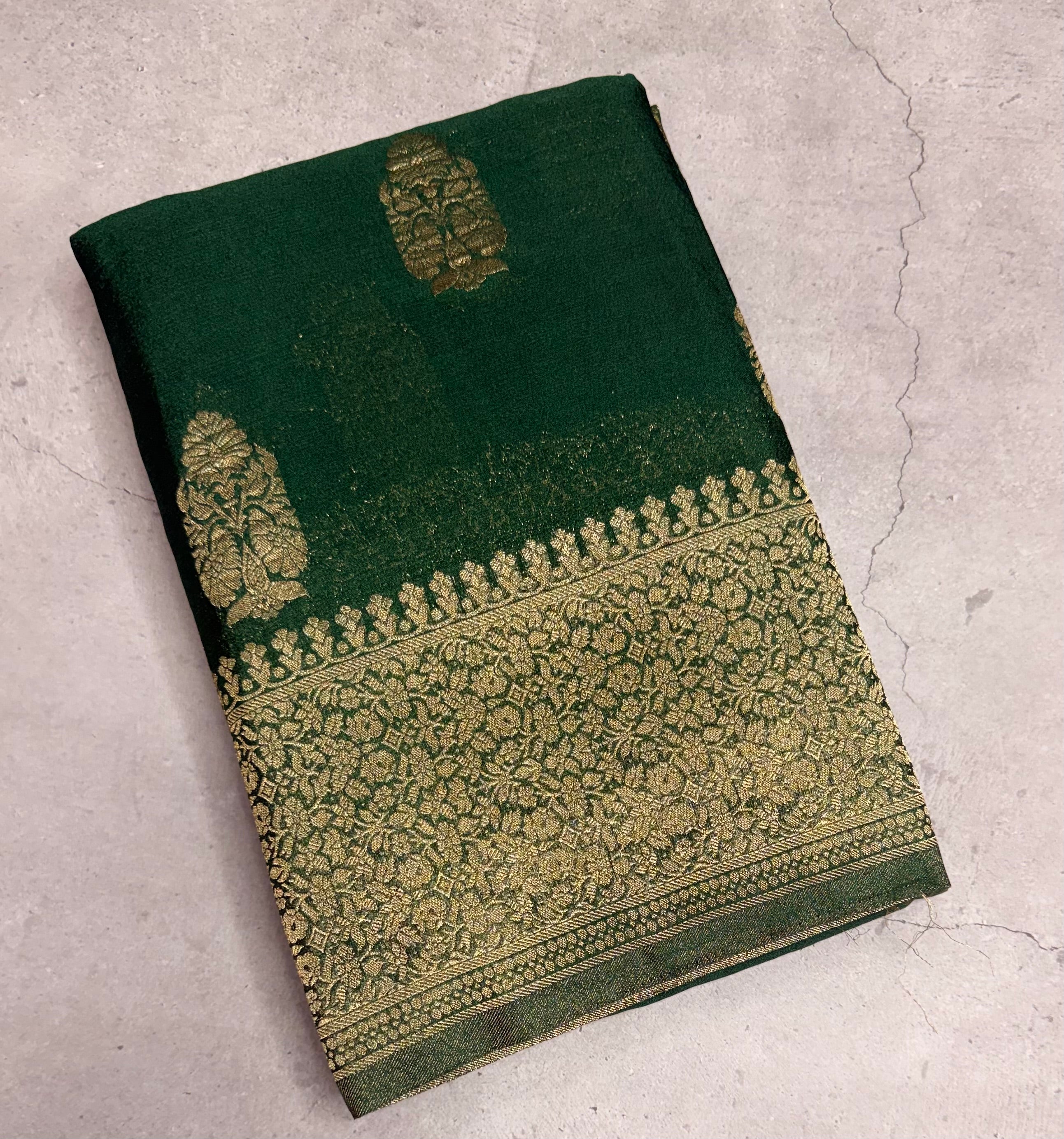 Bottle Green big butta 107 designer soft crepe silk