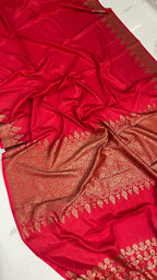 Hot red crepe Banaras chiffon sarees