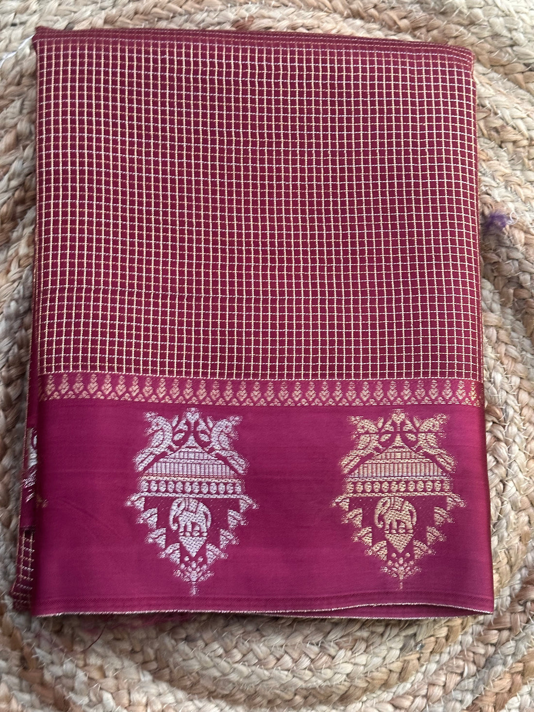 Wine maroon crepe checks contrast blouse