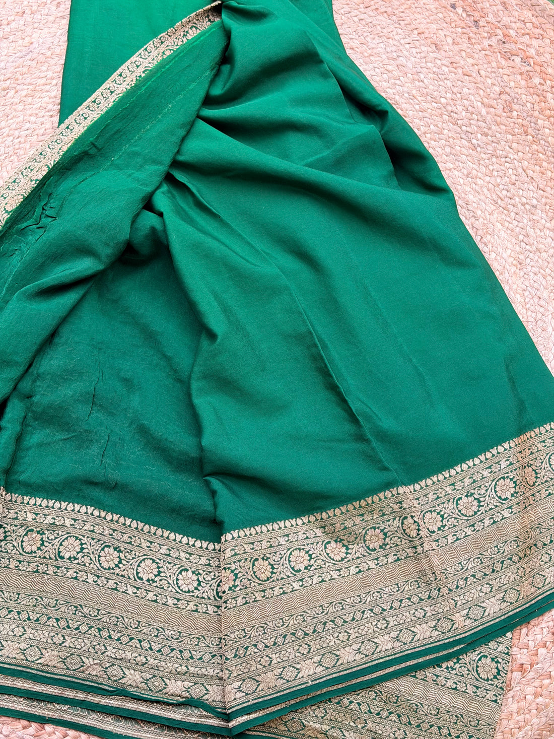 Plain Crepe Banarasi Pure Bottle Green