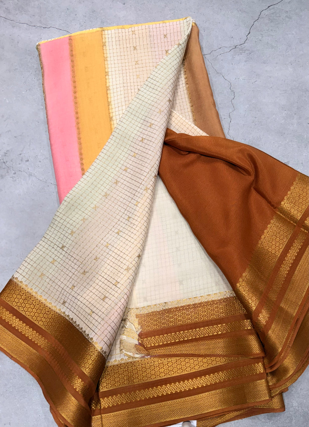 Rankart stripes n checks pure Mysore silk crepe saree
