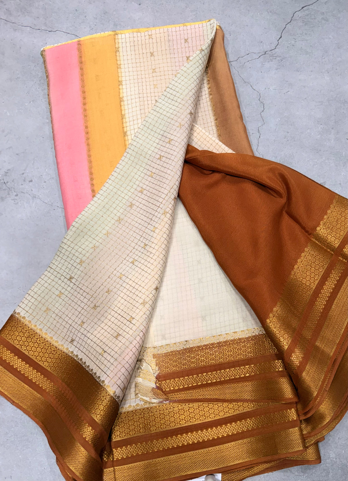 Rankart stripes n checks pure Mysore silk crepe saree