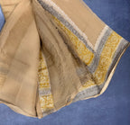 Beige 3D Banarasi pure khadi chiffon saree sliver zari saree