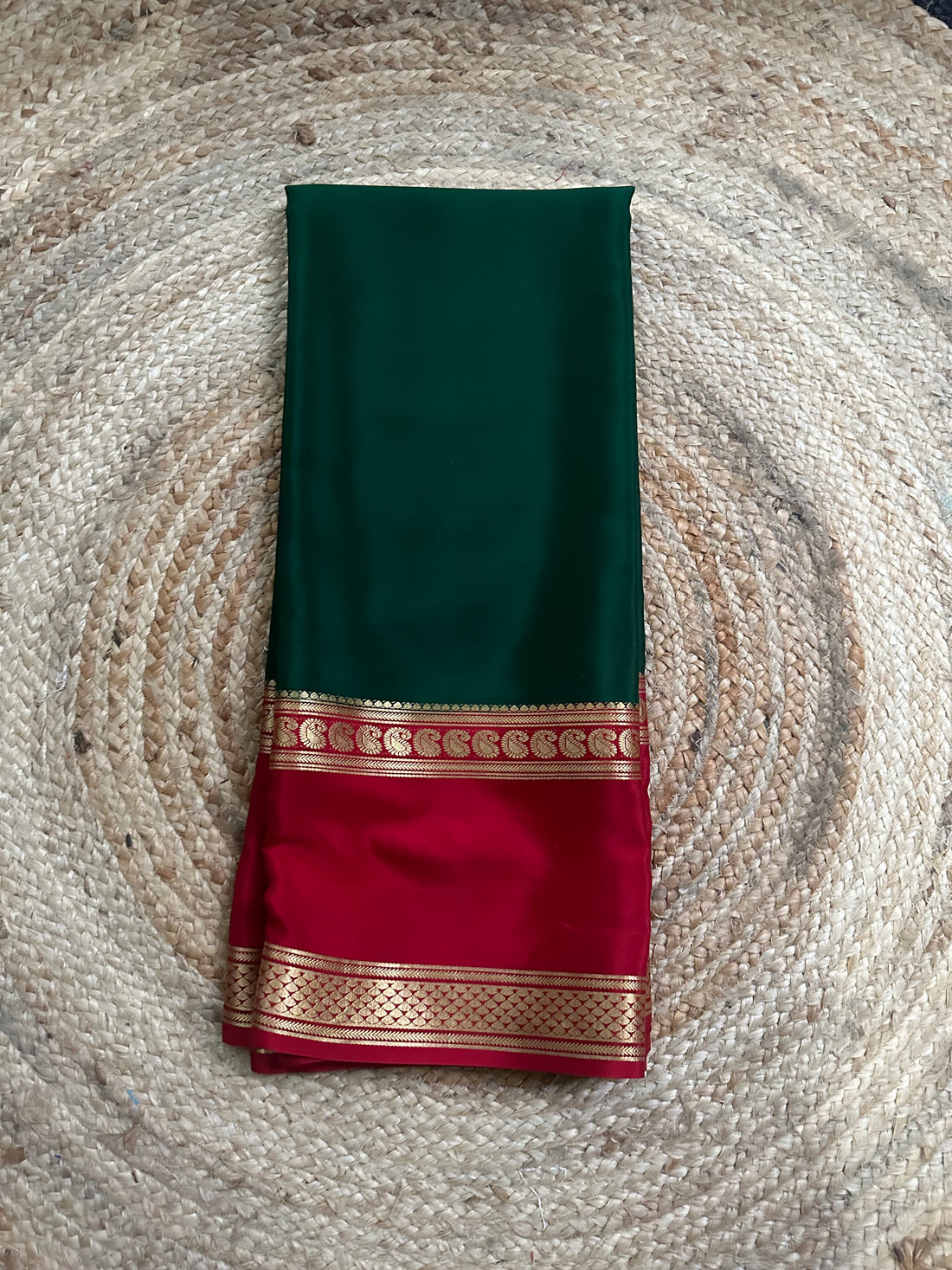 Red and green pure crepe Mysore Silk sarees 120gsm