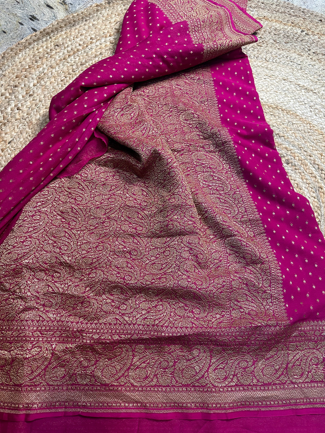 Rani pink pure khaddi Georgette silk sarees.