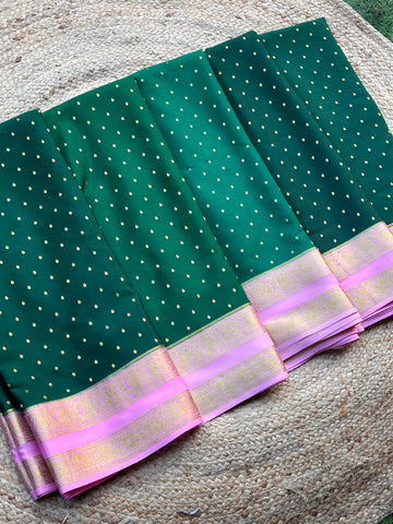 Green and pink thousand butta pure crepe Mysore Silk