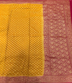 Mustard yellow small butta pure Banarasi khaddi georgette saree