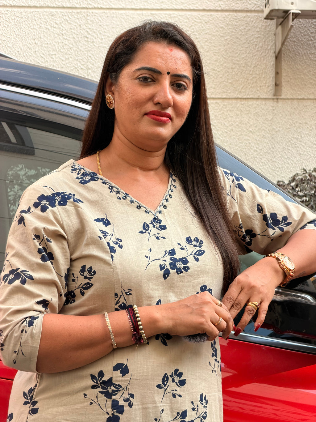 Cutdhana hand work Beige and Blue colour cord set