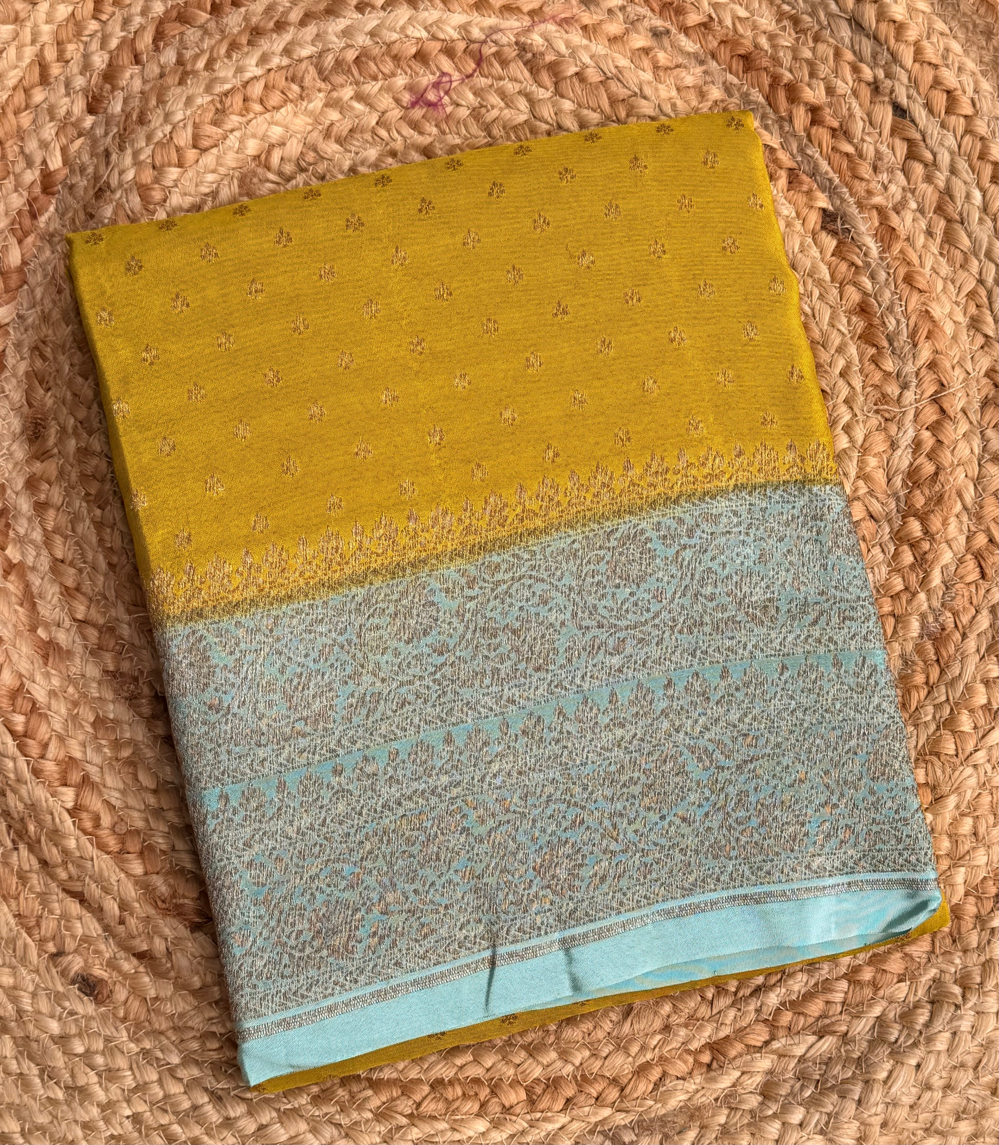 Mehendi green n sea green small butta benarasi crepe saree