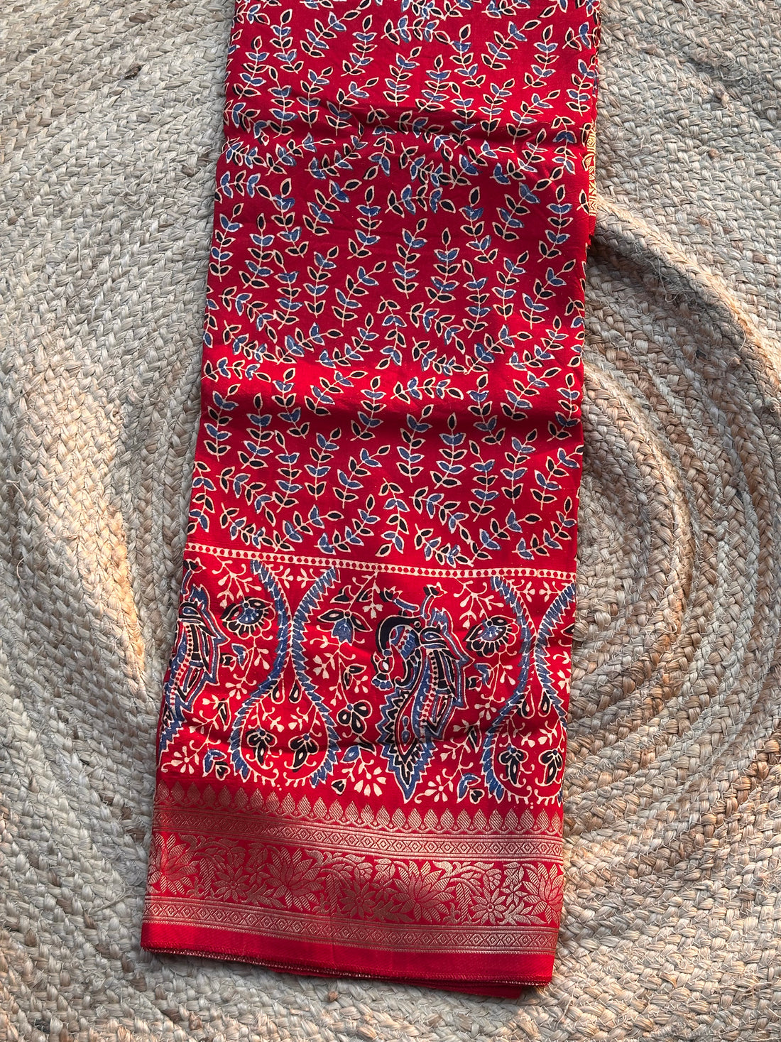 Hot red pure Ajrak dola silk sarees