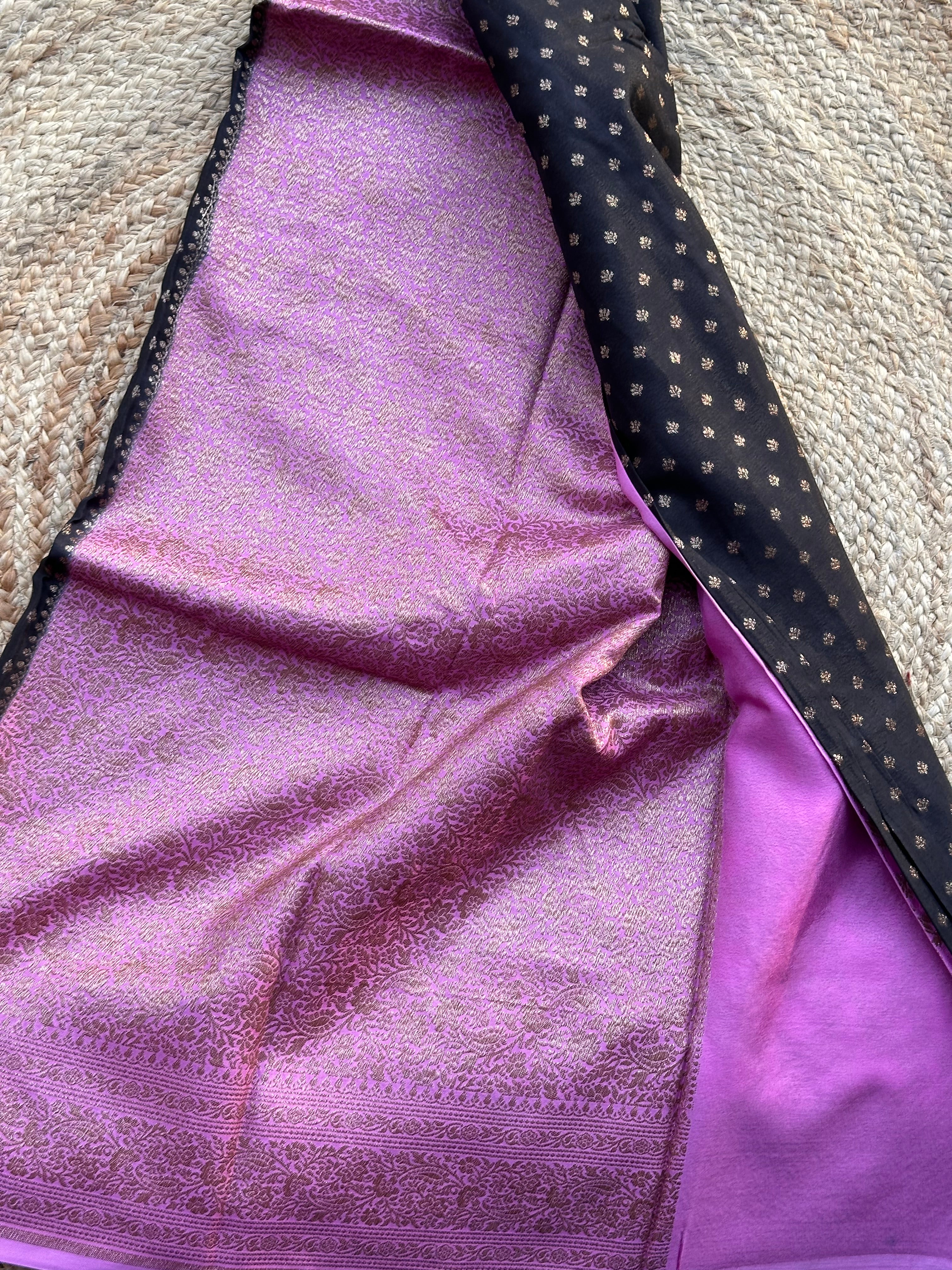 Black and lotus pink Banarasi crepe chiffon sarees