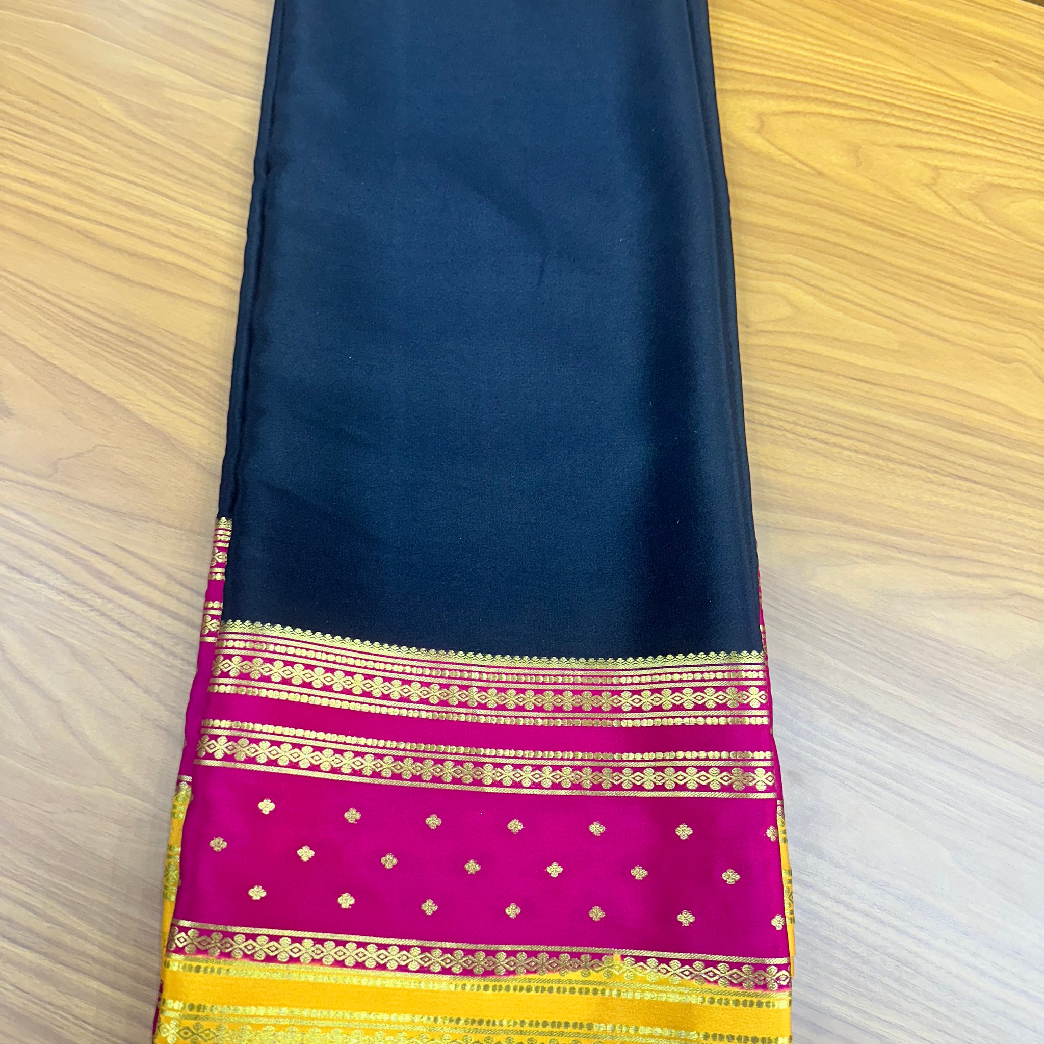 Black and pink pure crepe Mysore Silk 120 gsm