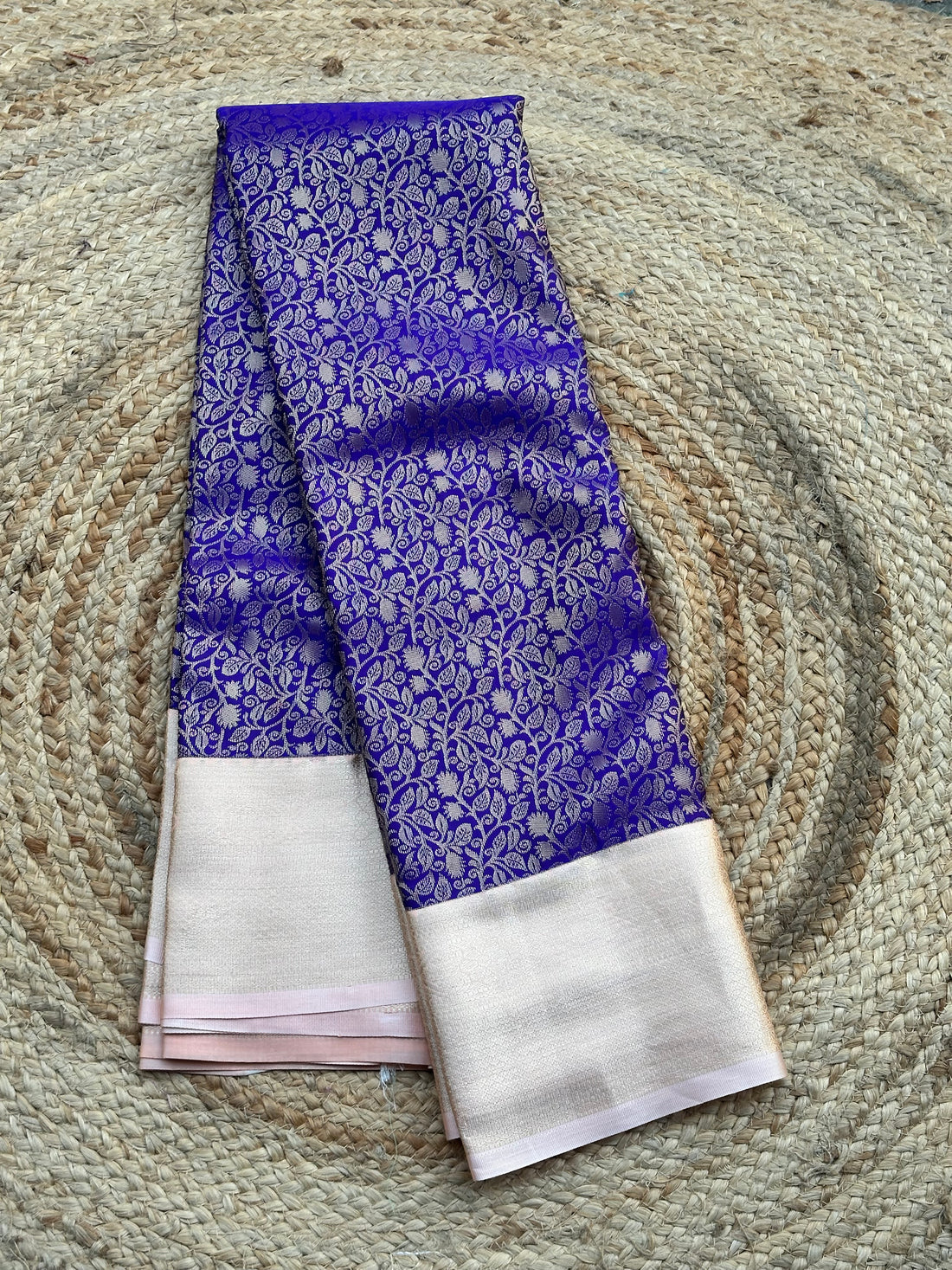 Purple and beige semi Kanchi sarees