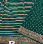 Bottle green stripes pure benarasi crepe silk saree