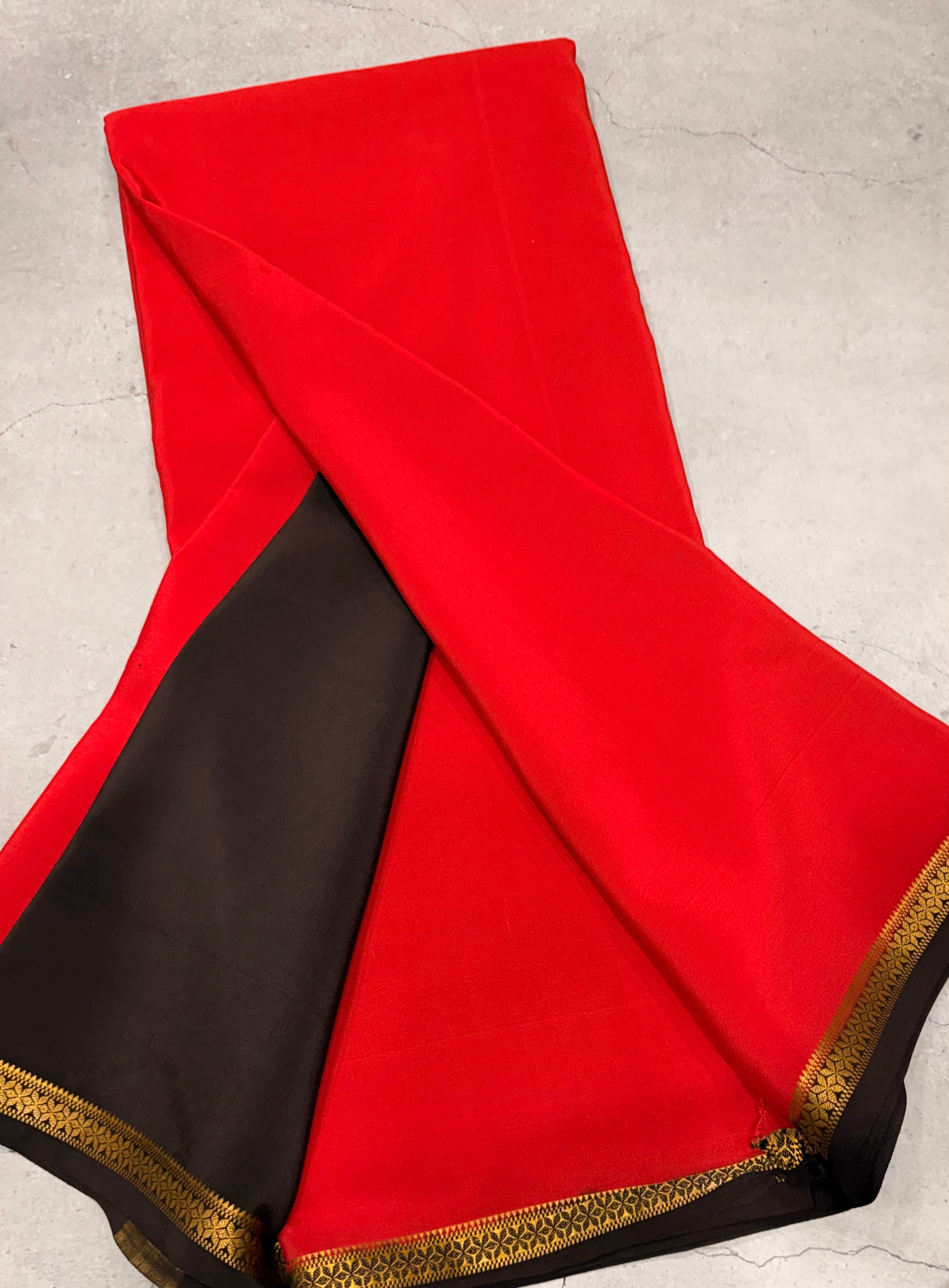 Red one inch border pure Mysore silk crepe saree