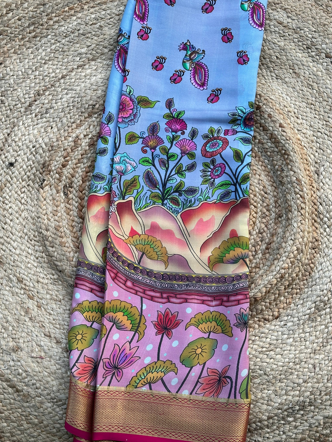 Pure crepe Mysore Silk kalamkari digital prints 120 gsm