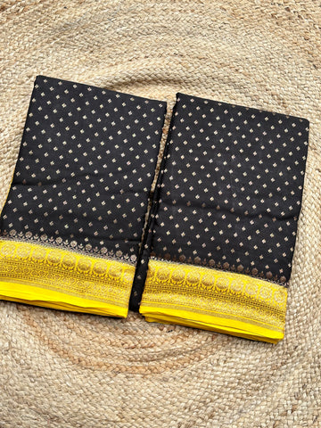 Black and yellow crepe chiffon Banarasi sarees