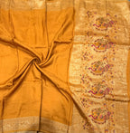 Yellow Kanchi border plain modal silk saree