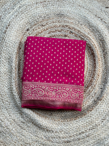 Rani pink pure crepe Banaras with brocade blouse