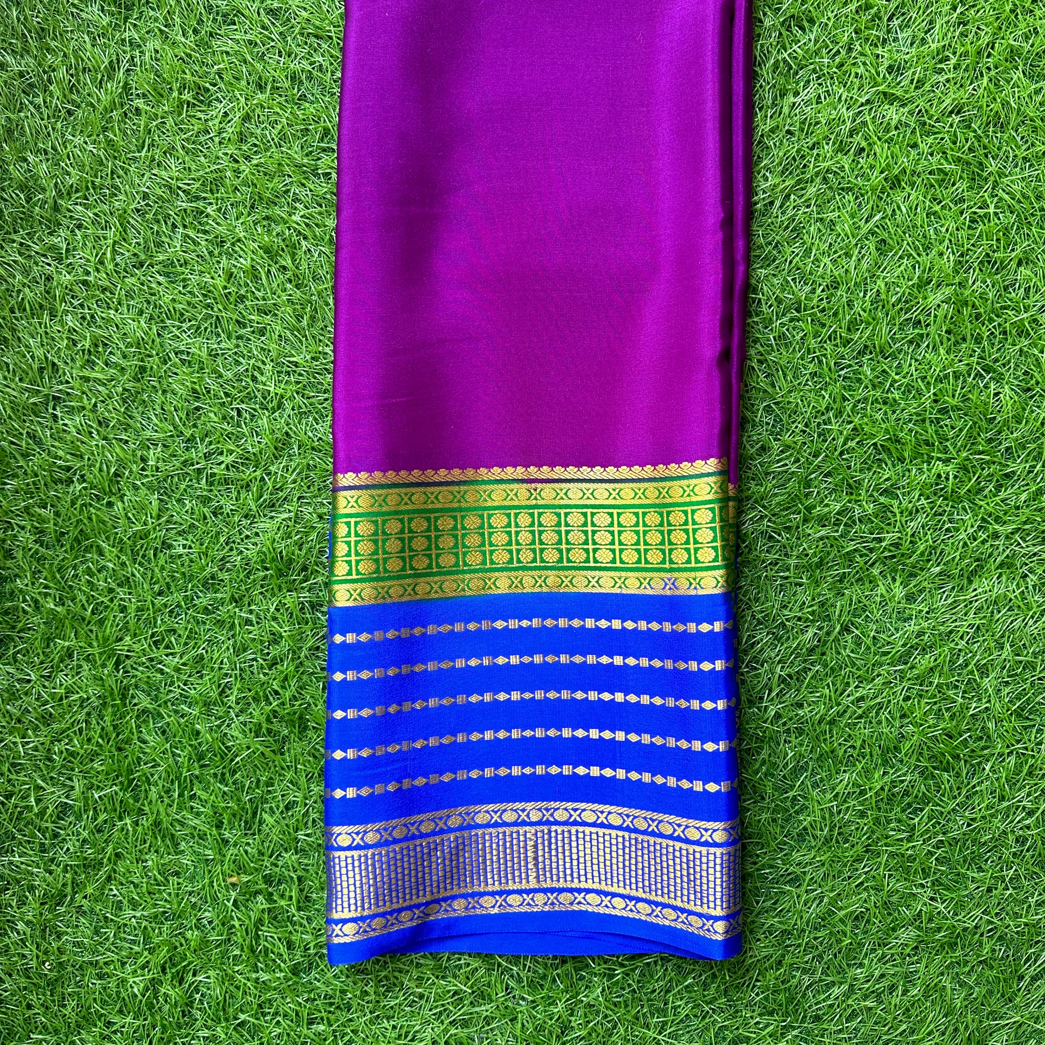 Wine green and blue pure crepe Mysore Silk sarees.