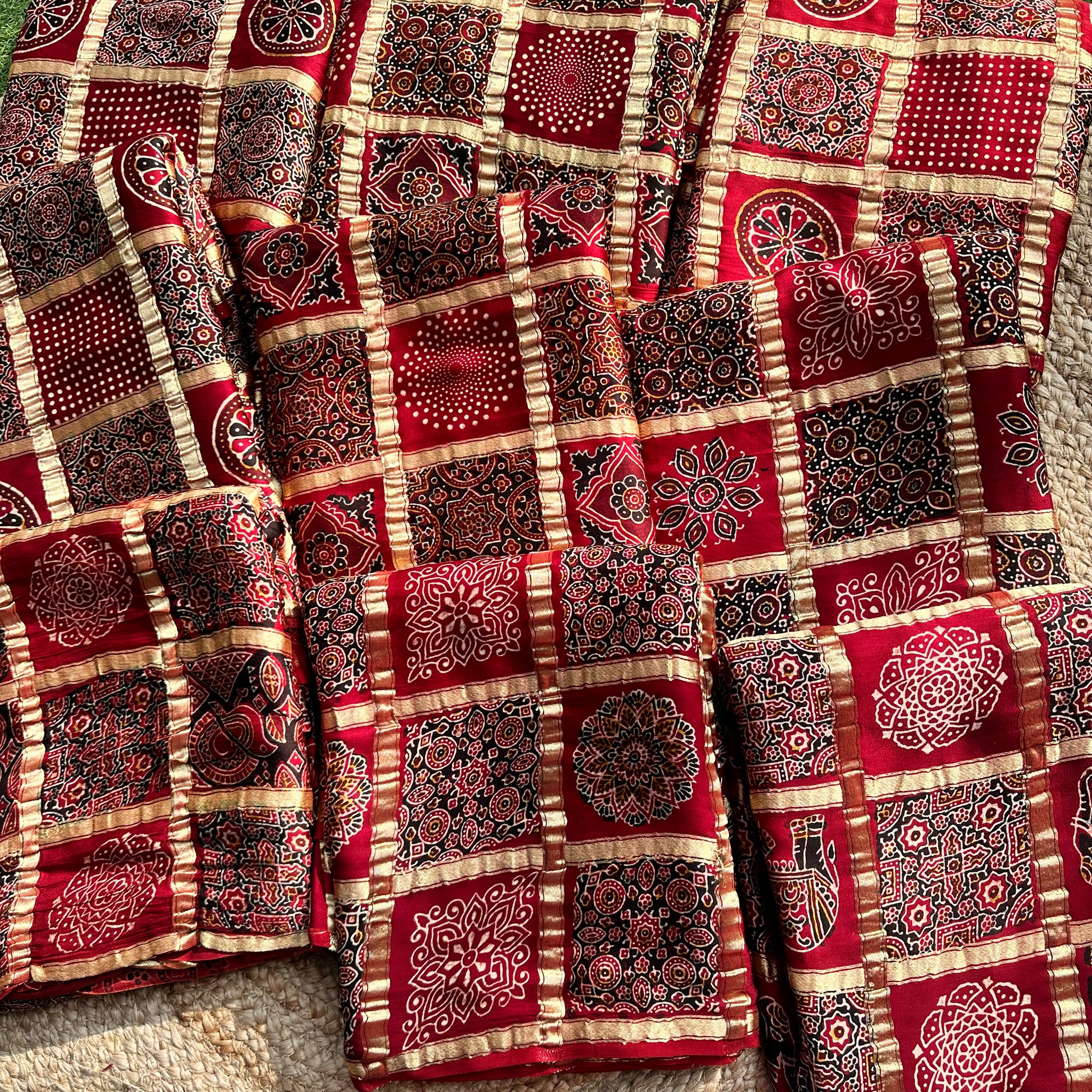 Maroon pure Ajrak block prints all over the body