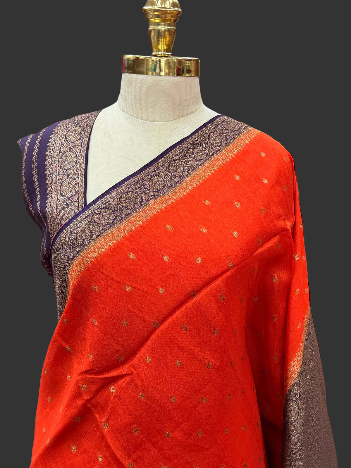 Orange contrast small butta Tussar saree (STS107)