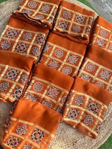 Rust orange pure modal silk sarees