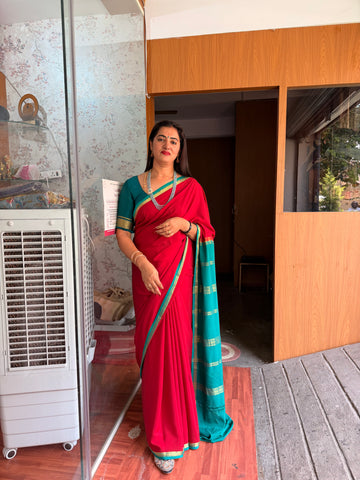 Deep maroon and rama green pure crepe Mysore silk sarees 110 gsm